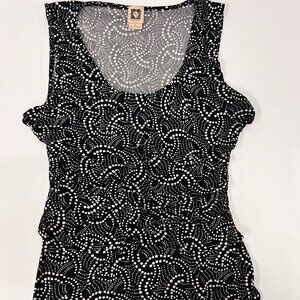 Anne Klein Women's Black Abstract Scoop Sleeveless Ruffle Tiered Knit Top‎